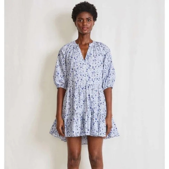 Apiece Apart Mitte Mini Dress Blue Floral XL - Picture 1 of 6